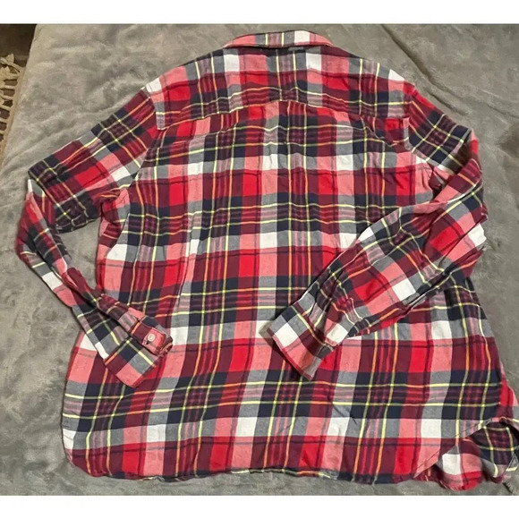 American Eagle XL Plaid Long Sleeve Button Up Shirt Red Black Yellow White - Picture 2 of 4